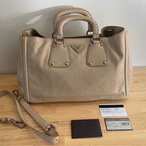 Authentic Prada Shopping tote color Quarzo Beige Calfskin Leather